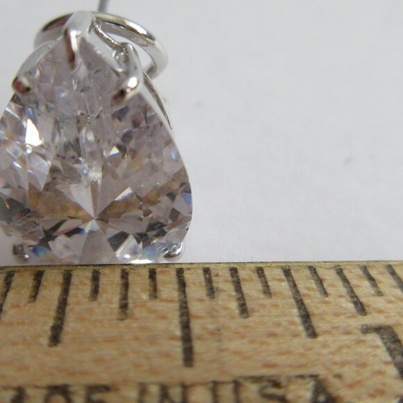 Pear Shape Faceted Crystal Rhinestone Stud Lever Back Earrings Silver Tone - Picture 10 of 11